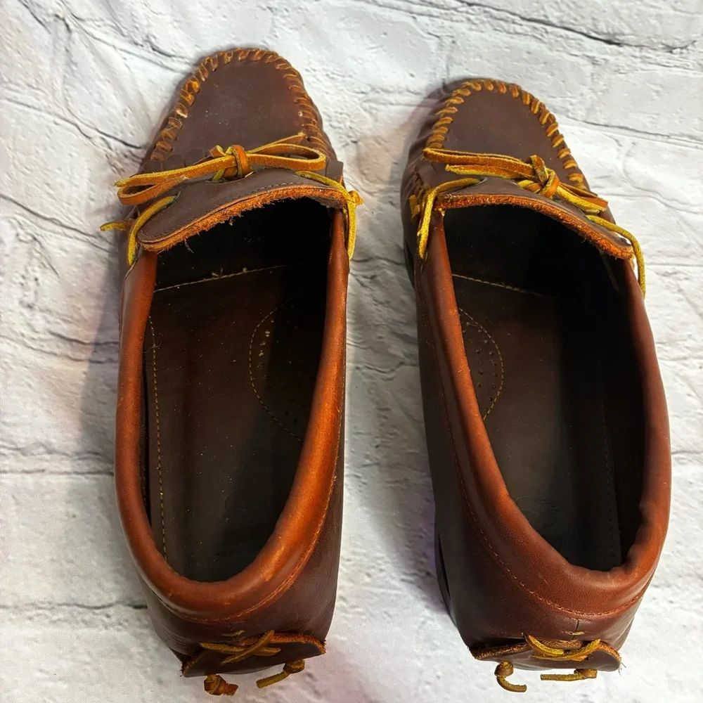 G.H. Bass & Co‎ Vintage Brown Leather Fringe Deck Moccasins Loafers Sz 10.5 READ